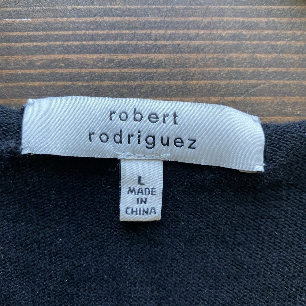 Robert Rodriguez Sweater L Black Silk Wool Leather Panels Quiet Luxury Goth Top - Picture 3 of 8